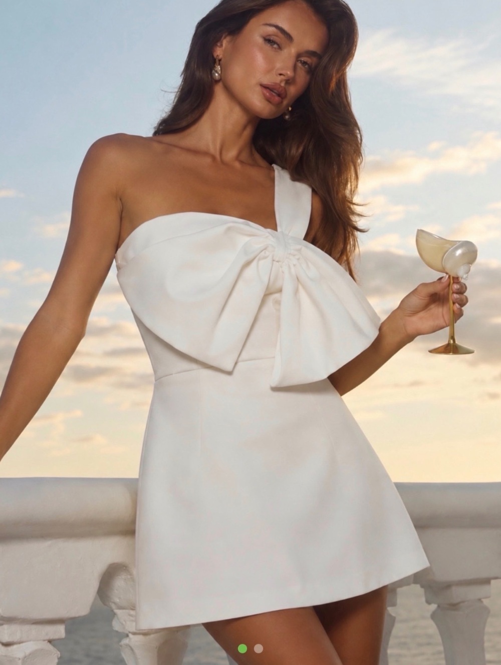 Bardot White One-Shoulder Mini Dress with Large Bow Detail